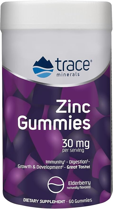 Trace Minerals Zinc Gummies - Chewable Zinc Supplement with Elderberry - Supports Immune System Health - Supplement to Aid Healthy Digestion & Development - Elderberry, 60 Gummies (30 Servings)