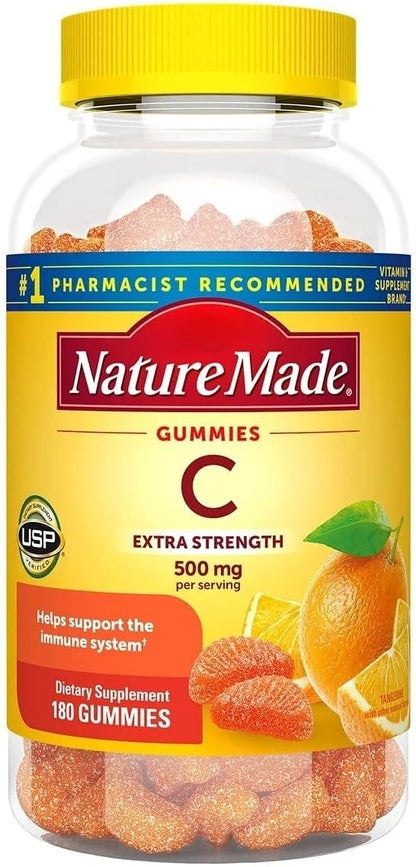 Nature Mades Extra Strength Vitamin C 500mg Adult Gummies, 180 Count Bundle, Immune Health and Antioxidant Support, 90 Day Supply