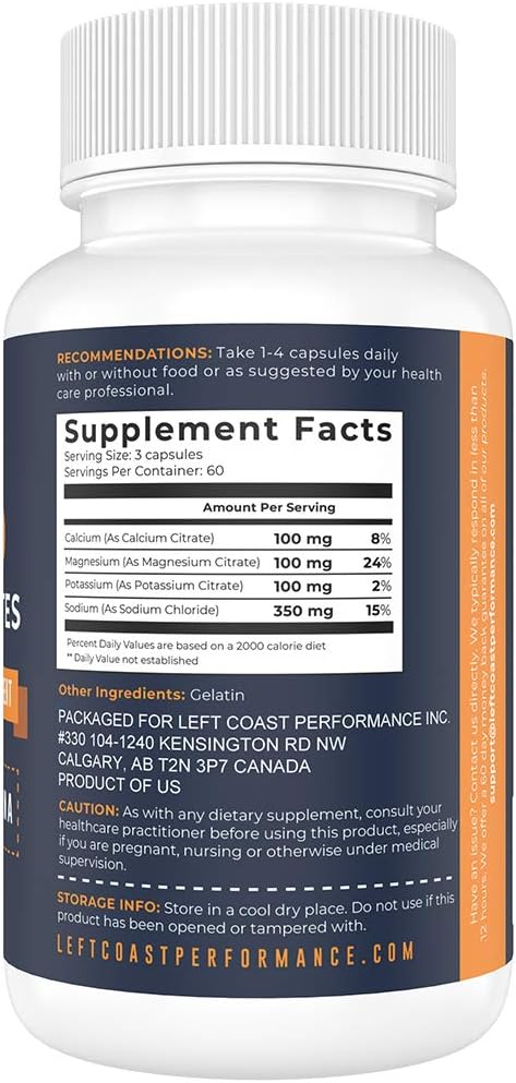 Keto Electrolyte Supplement, 180 Capsules. Electrolyte Pills for Ketogenic Diet. Magnesium, Potassium, Sodium, Calcium. Electrolytes Keto Tablets for Hydration Support* by Left Coast Performance