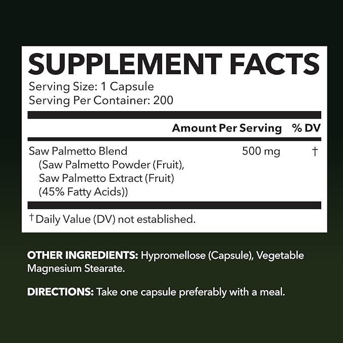 Saw Palmetto For Men Prostate Supplement - Prostate Support Supplement for Men's Health - Potent Saw Palmetto for DHT, Urinary and Prostate Health - Over 6 Month Supply Saw Palmetto Supplement