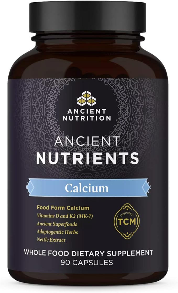 Calcium Supplement with Vitamin D and Vitamin K2 by Ancient Nutritiion, Supports Bone Health and Immune Support, Muscle Recovery, Paleo and Keto Friendly, 90 Ct