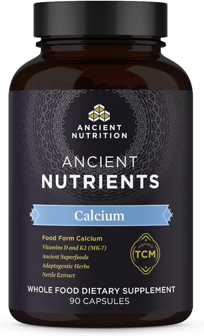 Calcium Supplement with Vitamin D and Vitamin K2 by Ancient Nutritiion, Supports Bone Health and Immune Support, Muscle Recovery, Paleo and Keto Friendly, 90 Ct