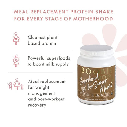 Boobie Body Superfood Protein Meal Replacement Shake, Coffee Caramel Flavor | 19g Protein | Safe For Pregnancy, Lactation, & Motherhood | Organic, Vegan, Zero Sugar, 1 Tub (21.2 oz.)