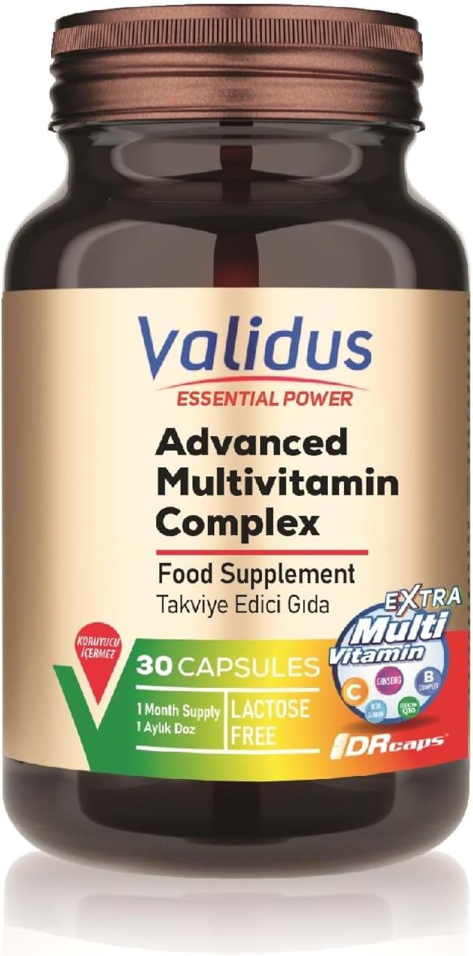 Validus Premium Advanced Multivitamin Complex with Essential Vitamin C, Vitamin D and E, Vitamin K, Vitamin B12, B6, B5, B2, B1, Magnesium, Iron, Zinc Supplements, Gluten-Free - 30 Capsules