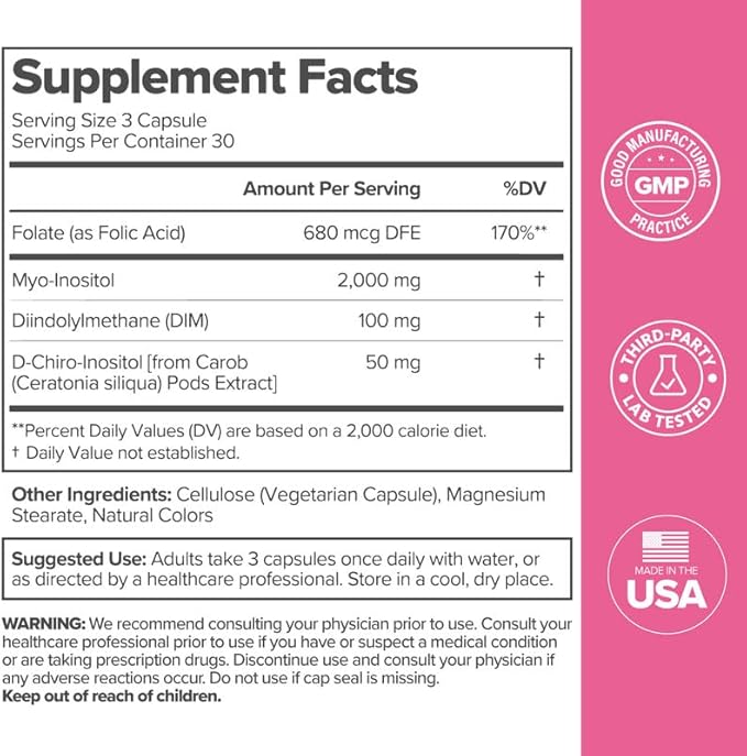FLO Ovarian Health Support - Hormone Balance for Women, Inositol Supplement with DIM, Myo-Inositol & D-Chiro Inositol, Folic Acid - Supports Healthy Ovulation, Cycle Regularity - 30 Servings