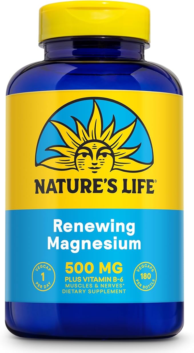 Nature’s Life Renewing Magnesium 500 mg - Magnesium Citrate, Magnesium Malate, Magnesium Oxide Plus Vitamin B-6 - Muscles and Nerves Support - Lab Verified (180 Servings, 180 VegCaps)