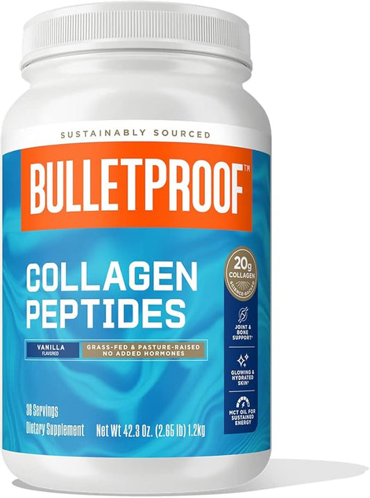 Bulletproof Vanilla Collagen Protein Powder with MCT Oil, 19g Protein, 42.3 Oz, Value Size, Collagen Peptides and Amino Acids for Healthy Skin, Bones and Joints