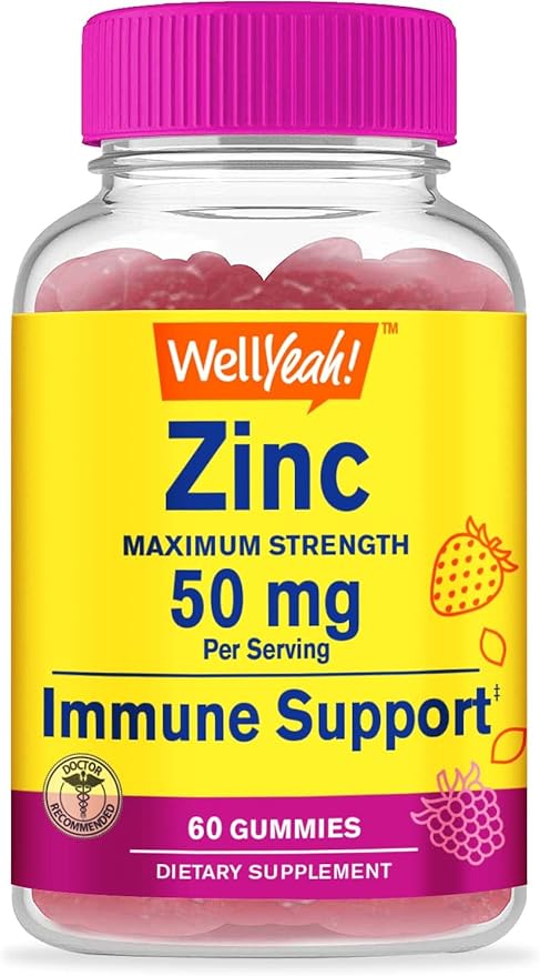 Zinc Gummies 50 mg - Supports Healthy Immune Function and Antioxidant Health - Natural Berry Flavor - Gluten-Free, GMO-Free - Chewable Gummy Dietary Supplement - 60 Gummies