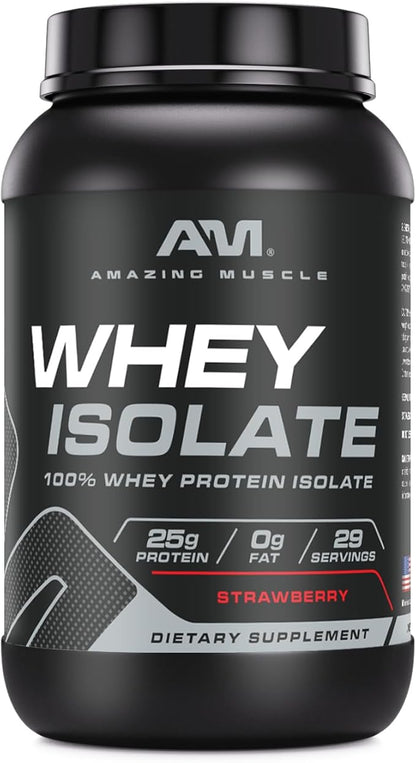 Whey Protein Isolate Powder | 25 Grams Protein Per Serving | 100% Whey Isolate | Zero Fat | Made in USA (2 Lb, Strawberry)