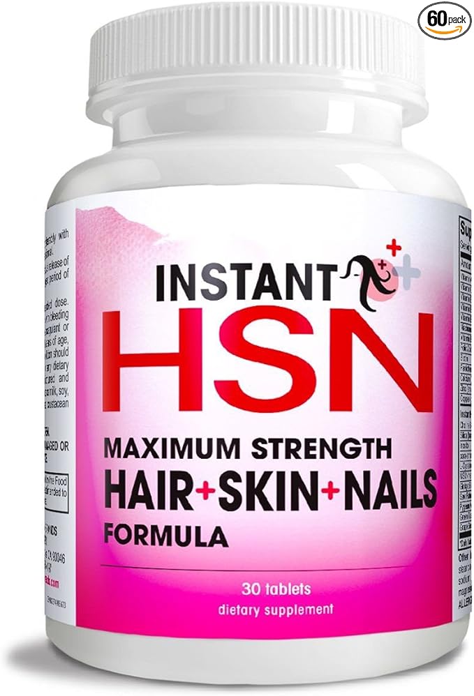 Instant HSN All-Natural Hair, Skin, and Nails Strengthening Formula Maximum Strength Purest Biotin Hair Growth Supplement, Complete Blend of Daily Hair, Skin, and Nails Supplement.