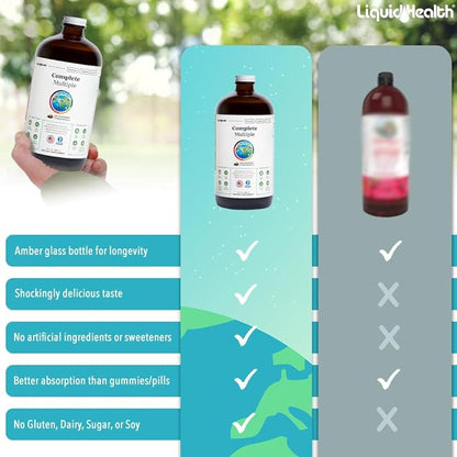 LIQUIDHEALTH 32 Oz Liquid Multivitamin for Adult Men & Women - Complete Multiple, Natural Immune Support, Non-GMO, Vegan, Gluten Free, Sugar Free, Prebiotic Fiber Vitamins Supplement (3-Pack)