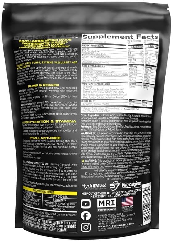 MRI NO2 Black Nitric Oxide Supplement for Pump, Muscle Growth, Vascularity & Energy - Powerful NO Booster Pre-Workout with Citrulline + 30 Servings (Swoleberry)