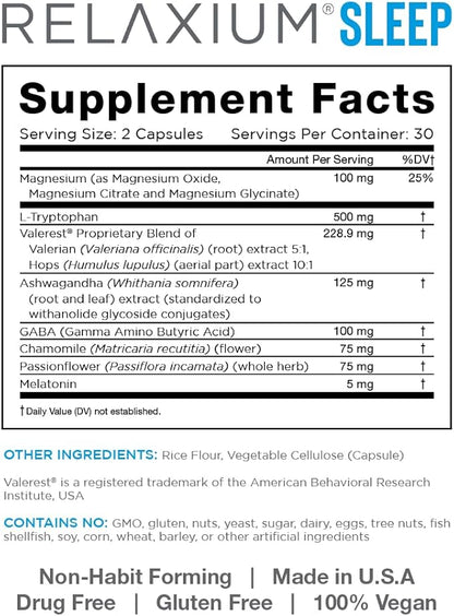 Relaxium Sleep Aid (New and Improved), Dietary Supplement, Non-Habit Forming, Supports Longer and Better Sleep, 60 Capsules, 30-Day Supply
