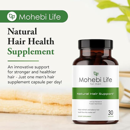 Hair Growth Supplement Formula for Men, Saw Palmetto, Pumpkin Seed Oil Capsules with Biotin, Zinc, and more - 30 Capsules.