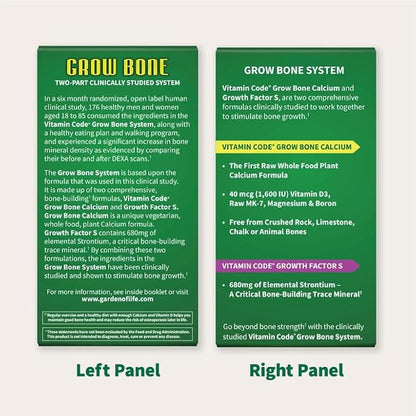 Garden of Life Calcium Supplement - Vitamin Code Grow Bone Made with Whole Foods, Strontium, Magnesium, K2 MK7, Vitamin D3 & C Plus Probiotics for Gut Health, 30 Day Supply