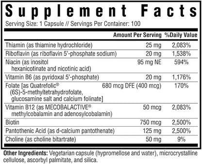 Seeking Health B Complex Plus - Vitamin B Complex Supplement with Choline & Riboflavin - Supports Brain Health, Digestion, & Energy - 100 Capsules