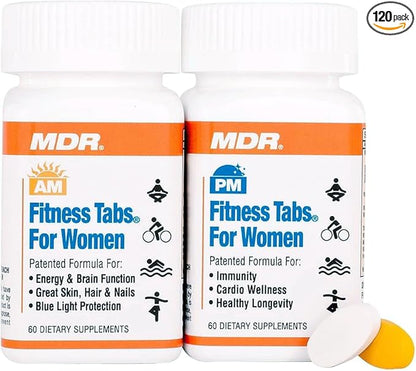MDR Fitness Tabs Patented Multivitamin for Women Promotes ATP and NAD to Support Energy and Fitness - AM/PM Formulas - 2 Month Supply