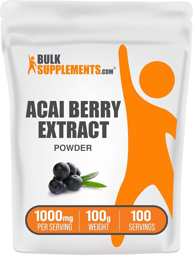 BulkSupplements.com Acai Berry Extract Powder - Antioxidants Supplement, Acai Powder - Acai Berry Powder, Gluten Free -1000mg per Serving, 100g (3.5 oz) (Pack of 1)