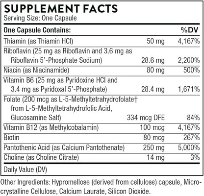 THORNE Stress B-Complex - Vitamins B2, B6, B12, and Folate in Highly-Absorbable and Active Forms - Extra Vitamin B5 for Adrenal Support, Stress Management and Immune Function - 60 Capsules