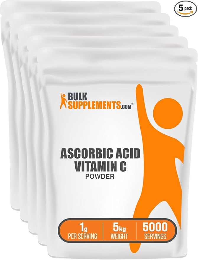 BulkSupplements.com Ascorbic Acid Powder - Vitamin C Supplement, Ascorbic Acid Food Grade - Powdered Vitamin C, Immune Support - Gluten Free, 1g per Serving, 5kg (11 lbs) (Pack of 5)