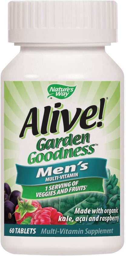 Nature's Way Alive! Garden Goodness Men's Multivitamin, One Serving of Veggies and Fruits**, High Potency B-Vitamins, 60 Tablets