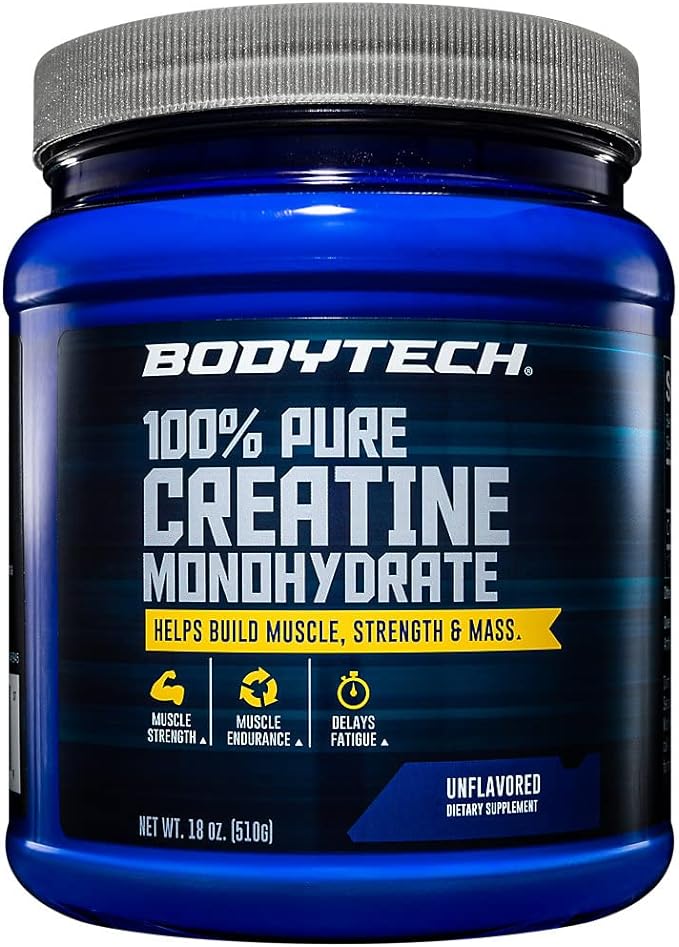 BodyTech 100% Pure Creatine Monohydrate Powder - Premium Micronized Creatine for Enhanced Muscle Strength and Performance - Supports Muscles, Recovery, and Increased Exercise (18oz/102 Servings)