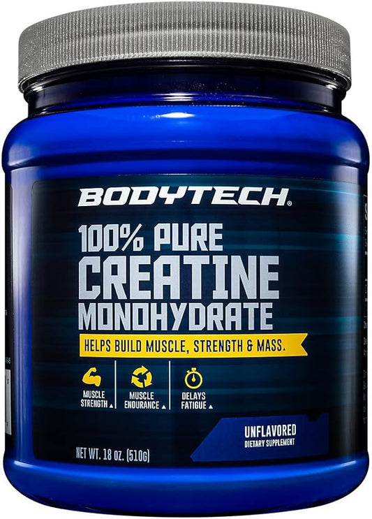 BodyTech 100% Pure Creatine Monohydrate Powder - Premium Micronized Creatine for Enhanced Muscle Strength and Performance - Supports Muscles, Recovery, and Increased Exercise (18oz/102 Servings)