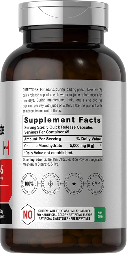 Horbäach Creatine Monohydrate | 5g | 225 Capsules | Non-GMO, Gluten Free Supplement