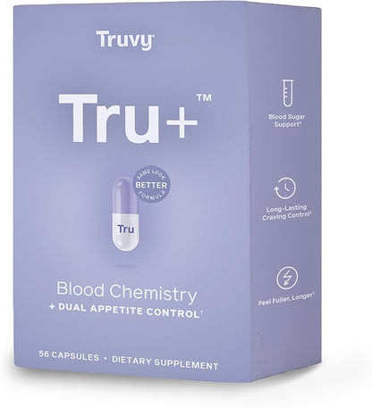 Tru+ Dual Appetite Suppressant for Weight Loss - 30-Day Kit - Blood Chemistry - Food Dietary Supplements for Women & Men - 1 Box of Tru+™ (56 Capsules)