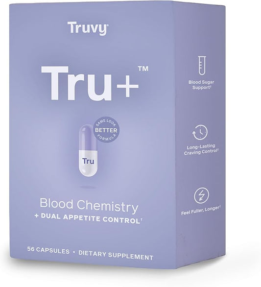 Tru+ Dual Appetite Suppressant for Weight Loss - 30-Day Kit - Blood Chemistry - Food Dietary Supplements for Women & Men - 1 Box of Tru+™ (56 Capsules)