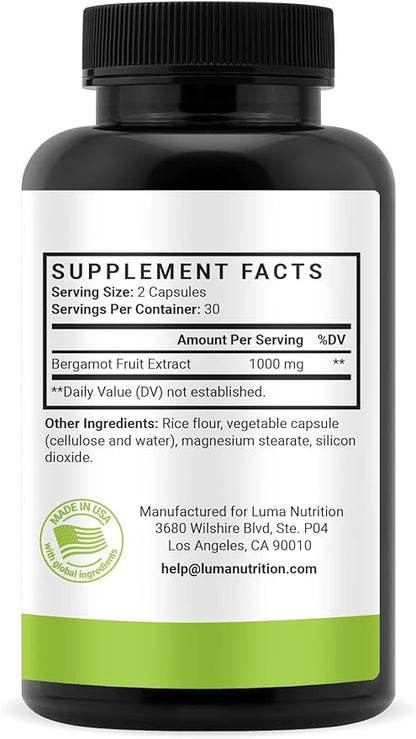 Luma Nutrition Citrus Bergamot 1000mg - Citrus Bergamot Supplement - Made in The USA - Veteran Owned - 60 Capsules