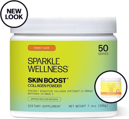 Sparkle Wellness Skin Boost (Orange) [50-Serves] | Collagen Powder Supplement with VERISOL Bioactive Hydrolyzed Collagen Peptides & Vitamin C to Improve Skin, Hair & Nail Health