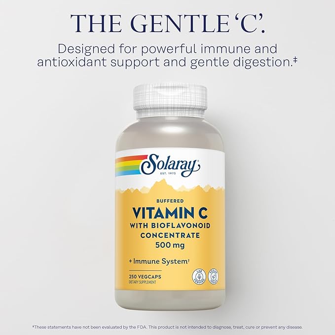Solaray Buffered Vitamin C 500mg - with Bioflavonoids, Rose HIPS and Acerola Cherry - Immune Support Supplement - Easy to Digest, Vegan, Lab Verified, 60-Day Guarantee - 250 Servings, 250 VegCaps