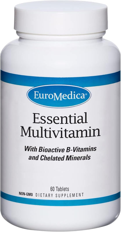 Euromedica Essential Multivitamin - Dietary Supplement to Aid Bone, Cardiovascular & Immune Health - Supplement with Chelated Minerals - Supplement with B-Vitamins & Vitamin C - 60 Tablets