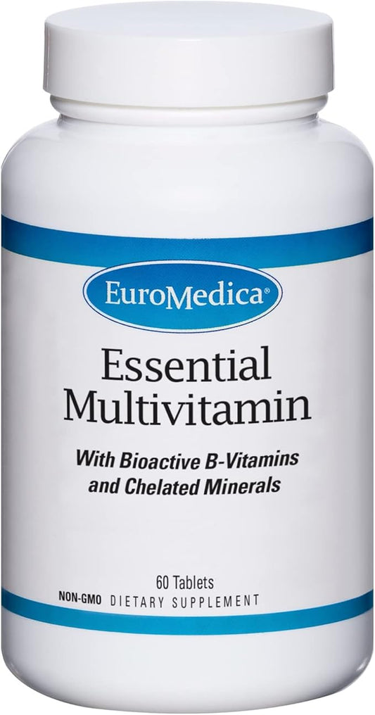 Euromedica Essential Multivitamin - Dietary Supplement to Aid Bone, Cardiovascular & Immune Health - Supplement with Chelated Minerals - Supplement with B-Vitamins & Vitamin C - 60 Tablets