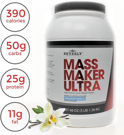 Beverly International Mass Maker Ultra Vanilla, 14 Servings, 3lb. Build Lean Mass Like a Pro!! Milk Protein Isolate, Whey Protein Isolate + Egg. MCT Oil. Clean Carbs, Great taste!