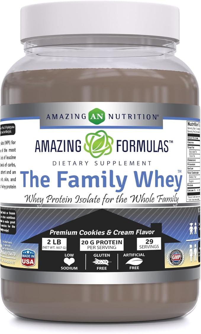 Amazing Formulas The Family Whey Protein Isolate Powder | Chocolate Flavor | 2 Lbs | Non-GMO | Gluten Free | Made in USA