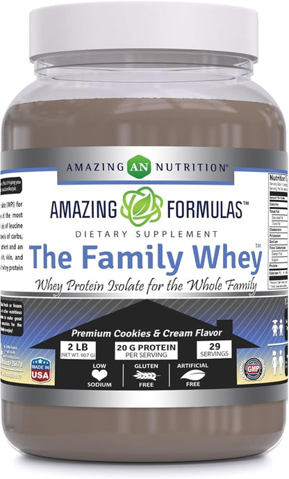 Amazing Formulas The Family Whey Protein Isolate Powder | Chocolate Flavor | 2 Lbs | Non-GMO | Gluten Free | Made in USA
