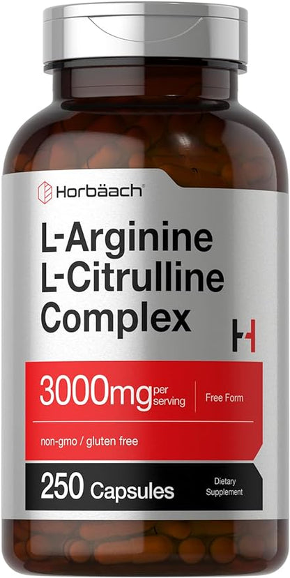 Horbäach L-Arginine L-Citrulline Complex | 3000mg | 250 Capsules | Non-GMO, Gluten Free Supplement