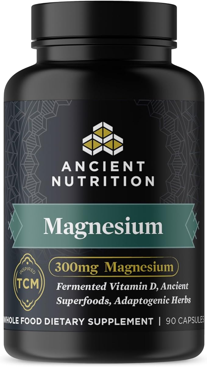 Magnesium Supplement by Ancient Nutrition, Magnesium 300mg with Vitamin D for Immune Support, Adaptogenic Herbs, Enzyme Activated, Paleo & Keto Friendly, 90 Capsules
