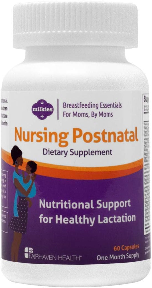 Milkies Fairhaven Health Nursing Postnatal Vegetarian Supplement for Breastfeeding Women with Vitamin D and B, Nutritious Breast Milk Multivitamin - Gluten and Dairy Free - 1 Month Supply