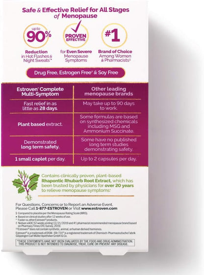 Estroven Complete Multi-Symptom Menopause Supplement for Women, 28 Ct., Clinically Proven Ingredient Provide Menopause Relief & Night Sweats & Hot Flash Relief, Drug-Free & Non-GMO