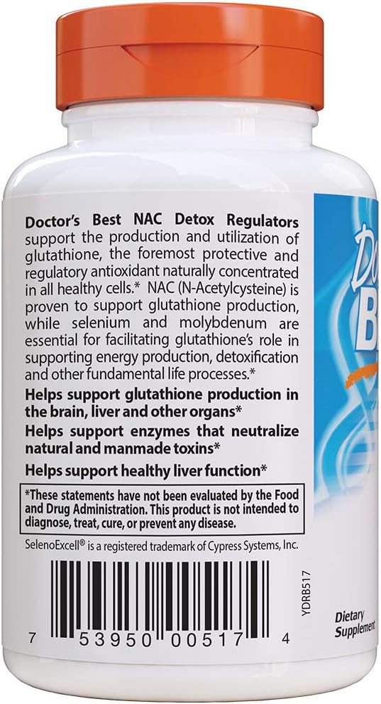 Doctor's Best Nac Detox Regulators with seleno excell, Non-GMO, Vegetarian, Gluten&Soy Free, 180 Veggie Caps, 180Count