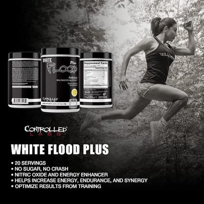 CONTROLLED LABS White Flood Plus, 20 Serv, Workout Optimizer, Endurance & Nitric Oxide Enhancement for Workouts and Training (Electric Lemonade)