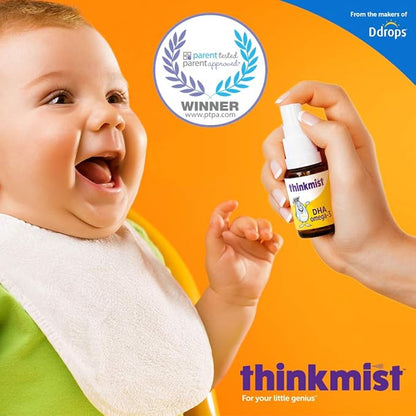 Thinkmist Kids DHA Omega-3, 80 Sprays - Daily Liquid Omega-3 Supplement - Supports Healthy Brain Function & Vision. No Sugary Gummies, Non-GMO