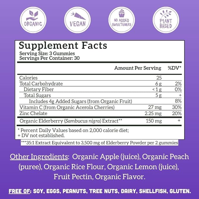 Llama Naturals Real Fruit Sambucus Elderberry Gummies for Adults | No Added Sugar Cane, Vegan, Organic Immune Support | Zinc & Natural Vitamin C | Immunity for Women, Men | 90 Gummies (30 Day)