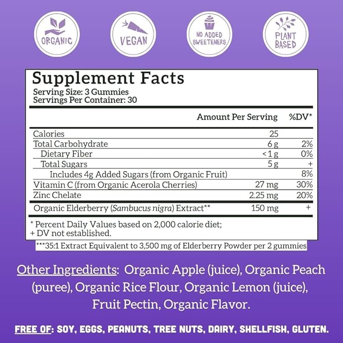 Llama Naturals Real Fruit Sambucus Elderberry Gummies for Adults | No Added Sugar Cane, Vegan, Organic Immune Support | Zinc & Natural Vitamin C | Immunity for Women, Men | 90 Gummies (30 Day)