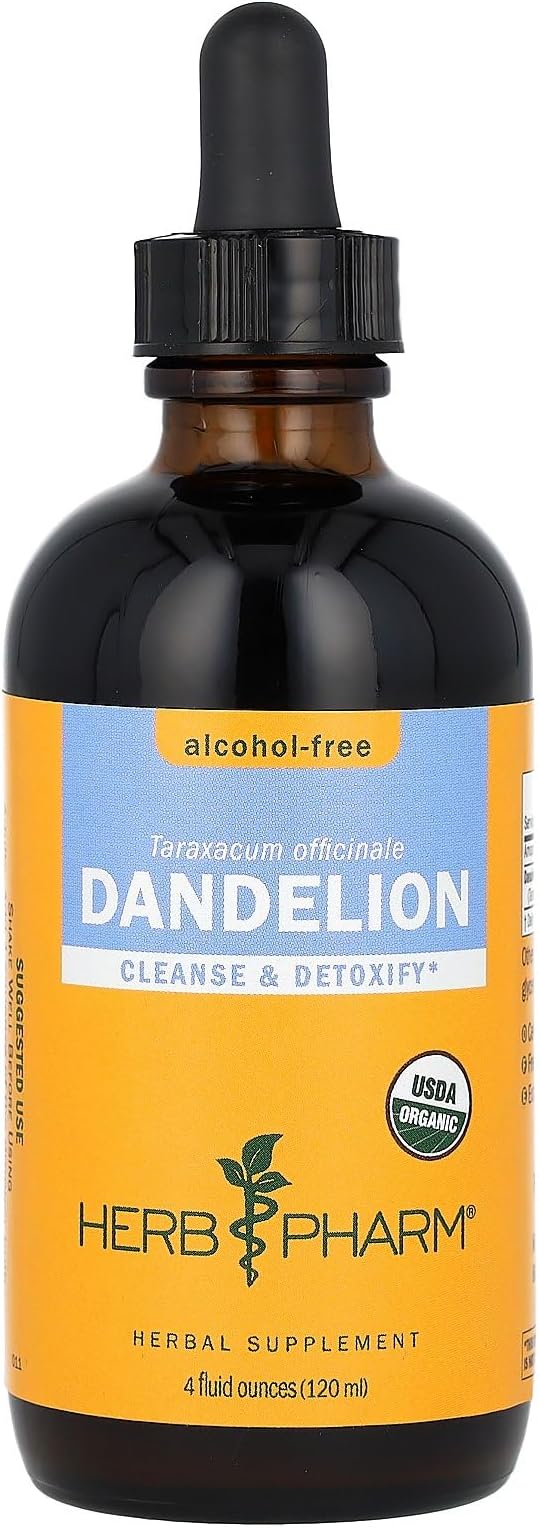 Herb Pharm Certified Organic Dandelion Liquid Extract for Cleansing and Detoxification, Alcohol-Free Glycerite, 4 Ounce