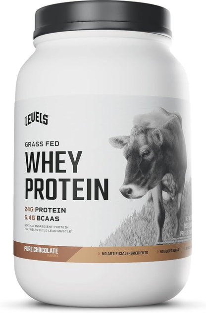 Levels Grass Fed Whey Protein Powder, No Artificials, 24G of Protein, Pure Chocolate, 2LB