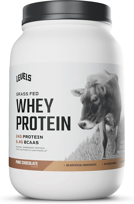 Levels Grass Fed Whey Protein Powder, No Artificials, 24G of Protein, Pure Chocolate, 2LB